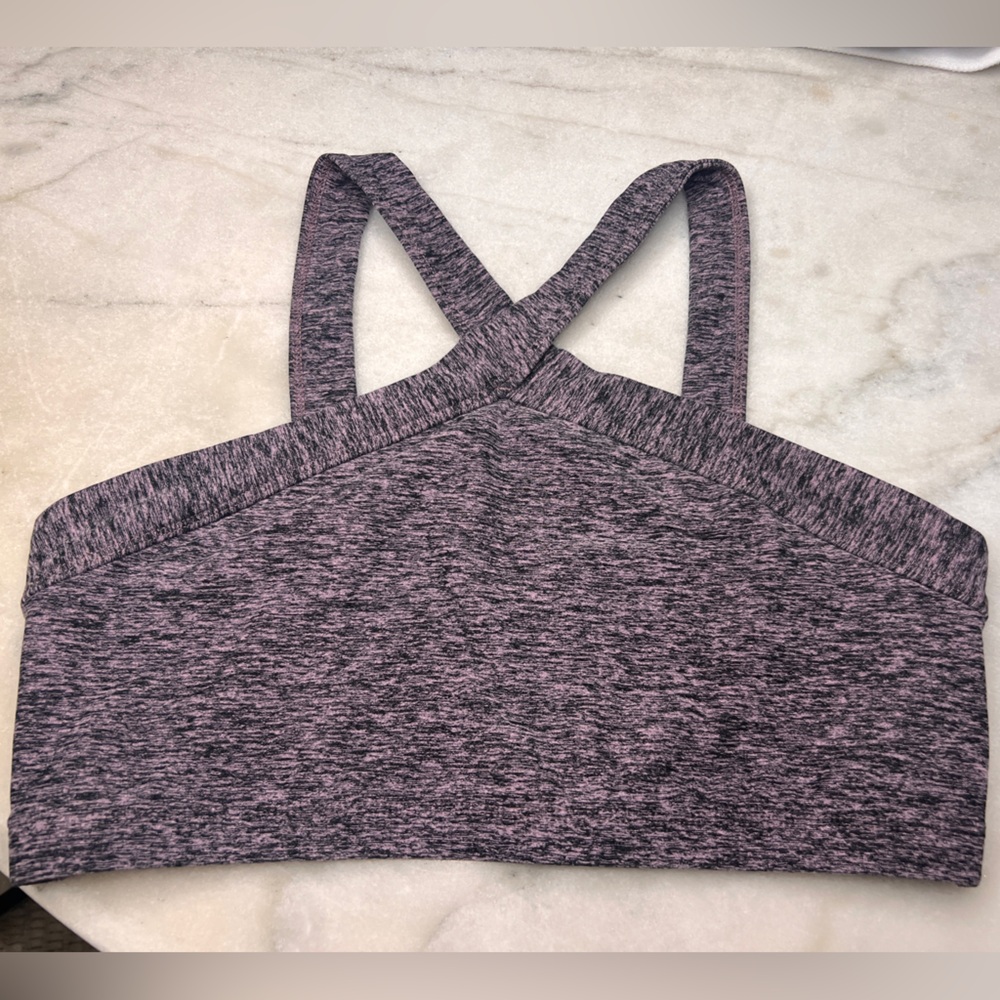 Beyond Yoga Heathered Spacedye black and pink cross cross sports bra Size medium